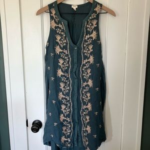 Anthropologie sleeveless embroidered poly-cotton-elastane summer dress/cover-up